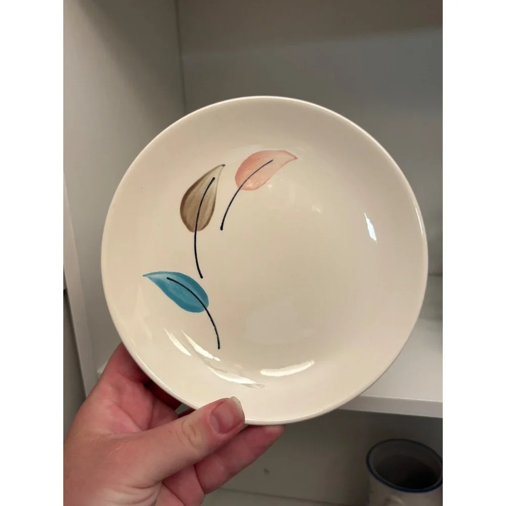 Set of 10 Vintage Mid Century Modern Stoneware Leaf Plates Cream MCM 7.5 Inch